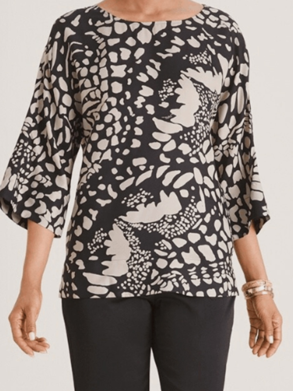 Black Label Black & Cream Abstract Print Boatneck Tunic